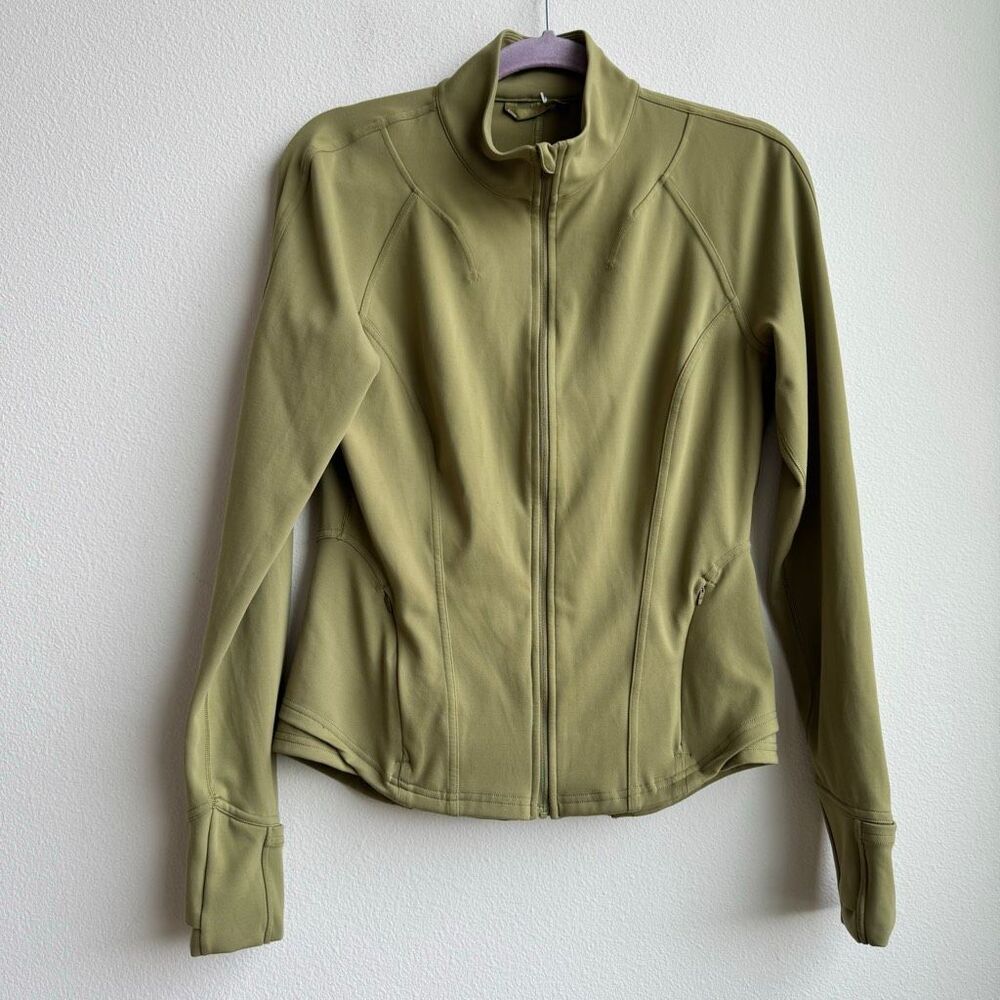 Lululemon Instill Jacket Women 10 Bronze Green Stretch Thumbhole Athleisure Nulu